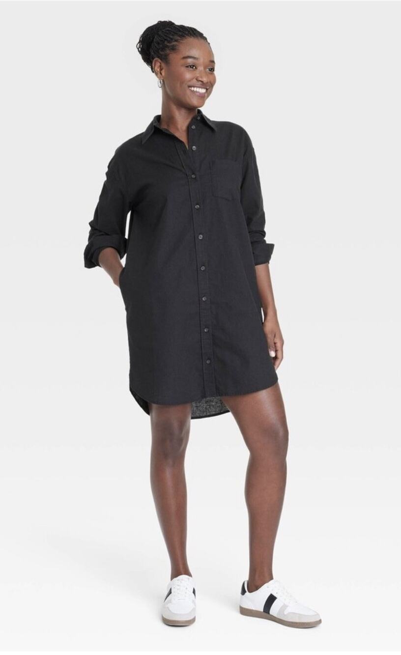 $30 Long Sleeve Button-Down Shirtdress Sz XS. NWT Black Universal Thread